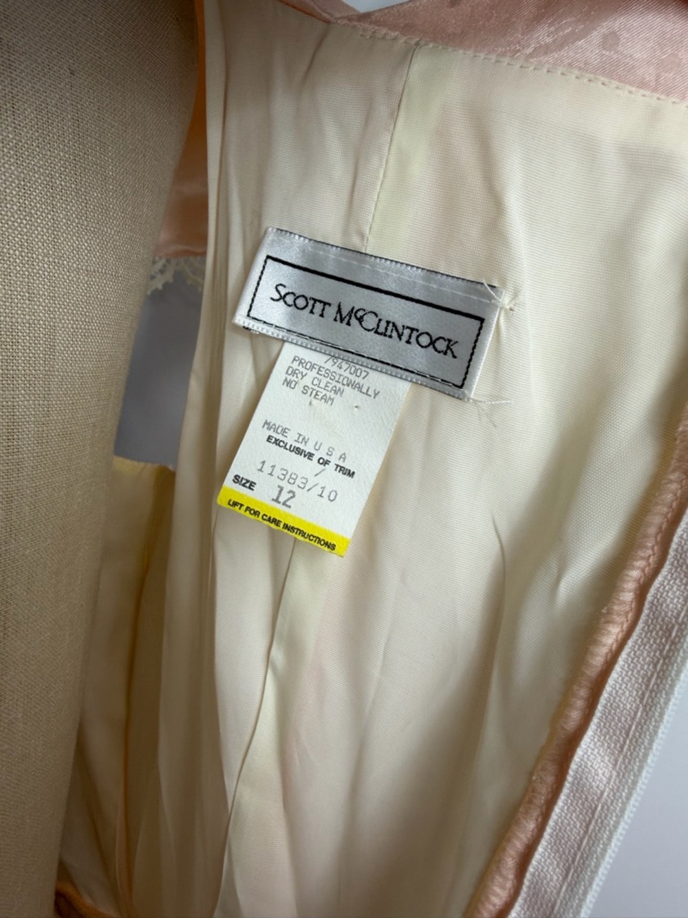 Vintage 1980s Scott McClintock Peach Brocade Floral Lace Trim Formal Dress Sz 12 - Picture 8 of 8